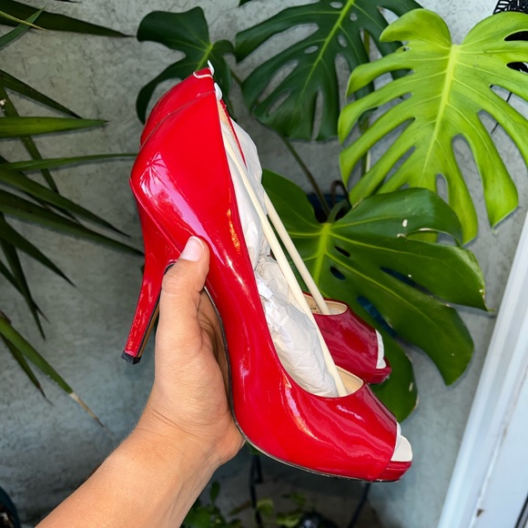 Bright Red Jessica Simpson Peep-Toe Heels - Picture 3 of 7